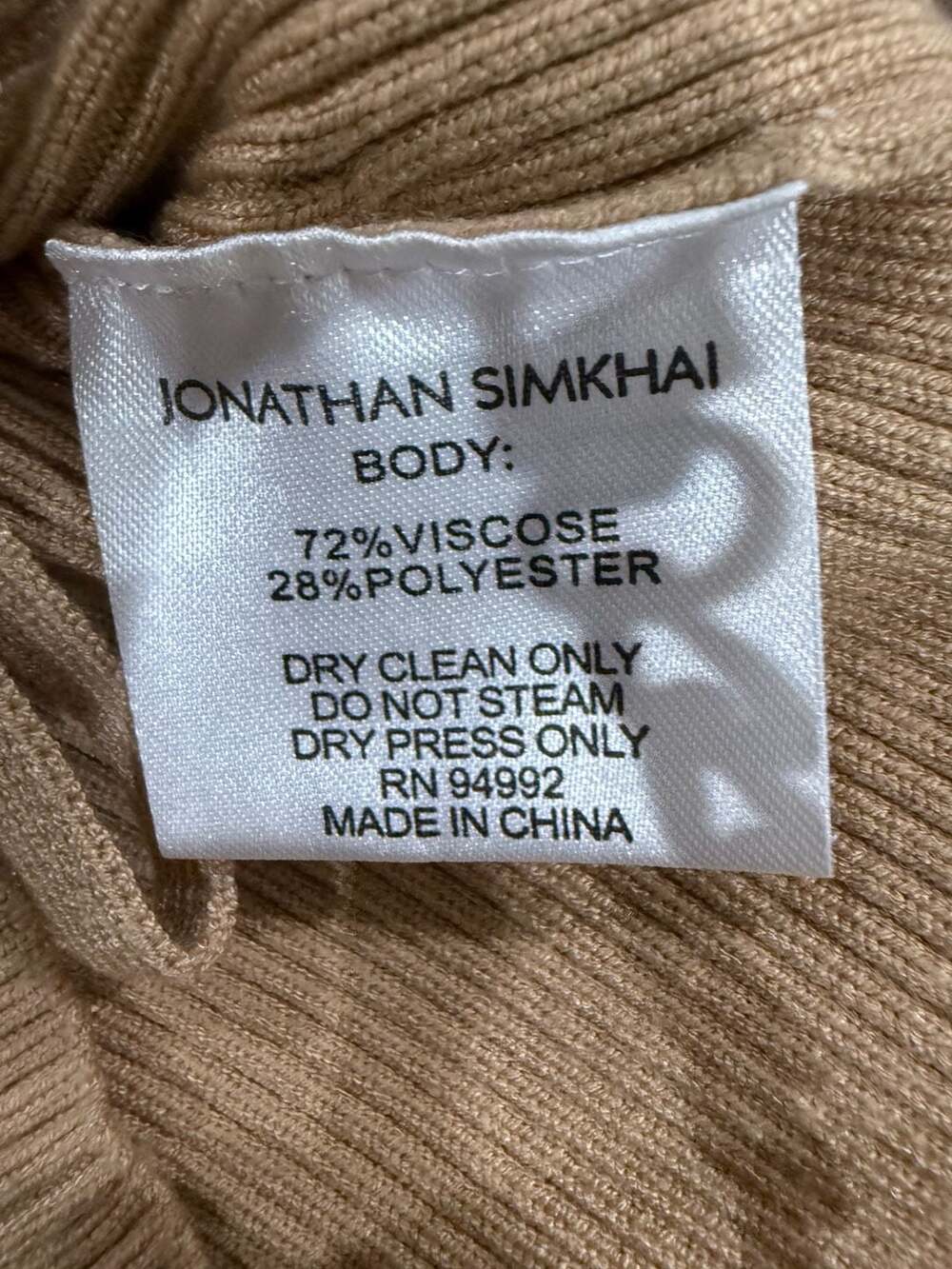 Jonathan Simkhai Cold Shoulder Choker Knit Top Beige Ribbed Size M Designer - Picture 5 of 8